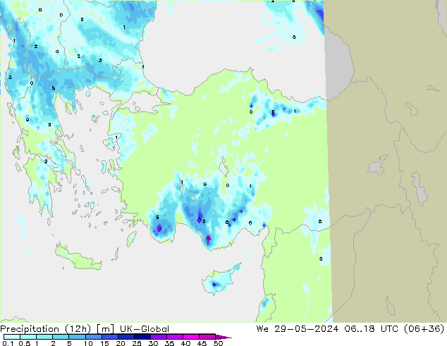 Precipitazione (12h) UK-Global mer 29.05.2024 18 UTC