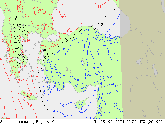 Atmosférický tlak UK-Global Út 28.05.2024 12 UTC