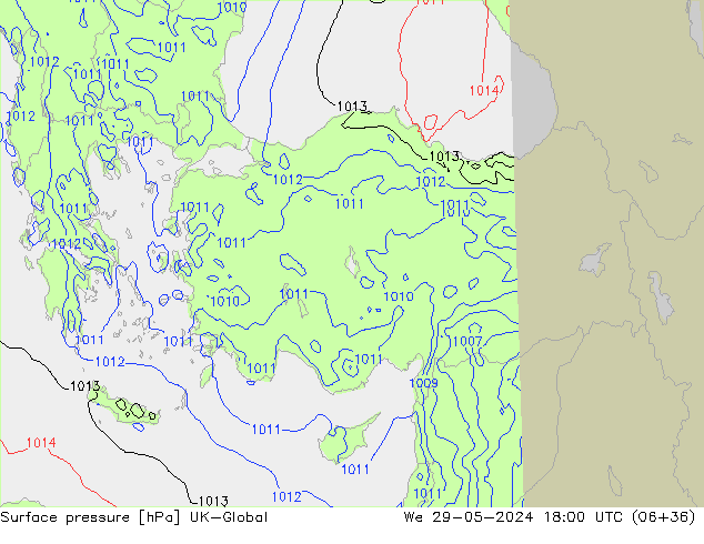 Presión superficial UK-Global mié 29.05.2024 18 UTC