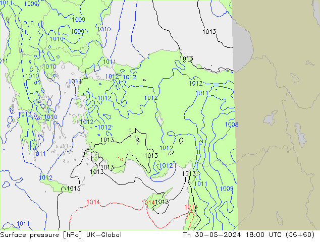 Surface pressure UK-Global Th 30.05.2024 18 UTC