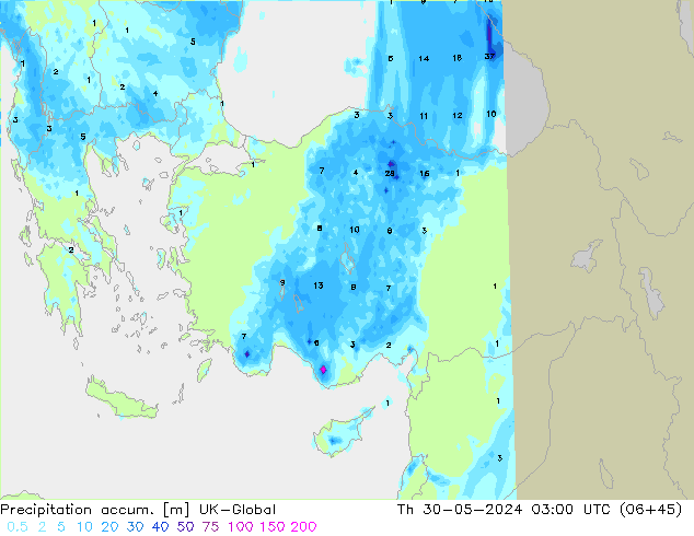 Precipitation accum. UK-Global Qui 30.05.2024 03 UTC