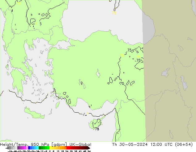 Height/Temp. 950 гПа UK-Global чт 30.05.2024 12 UTC