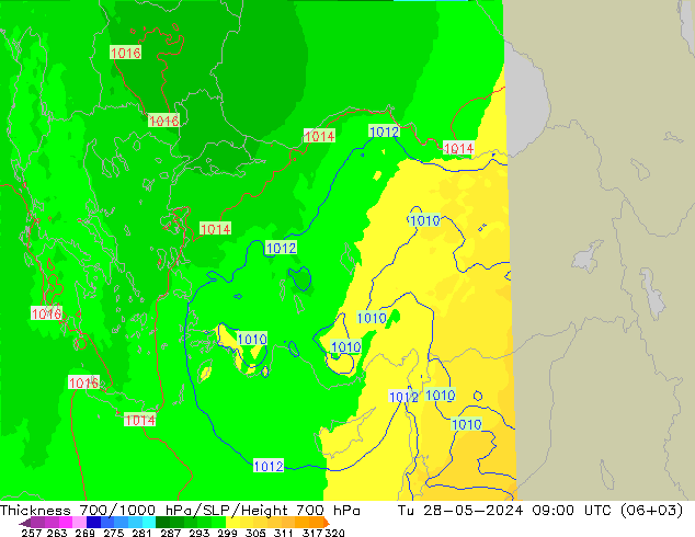 Thck 700-1000 hPa UK-Global Tu 28.05.2024 09 UTC