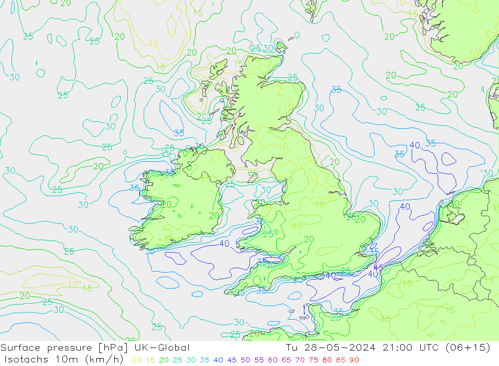 Isotachs (kph) UK-Global  28.05.2024 21 UTC