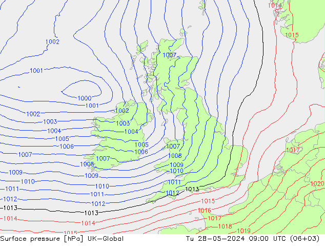 pression de l'air UK-Global mar 28.05.2024 09 UTC