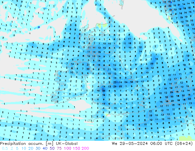 Precipitation accum. UK-Global St 29.05.2024 06 UTC