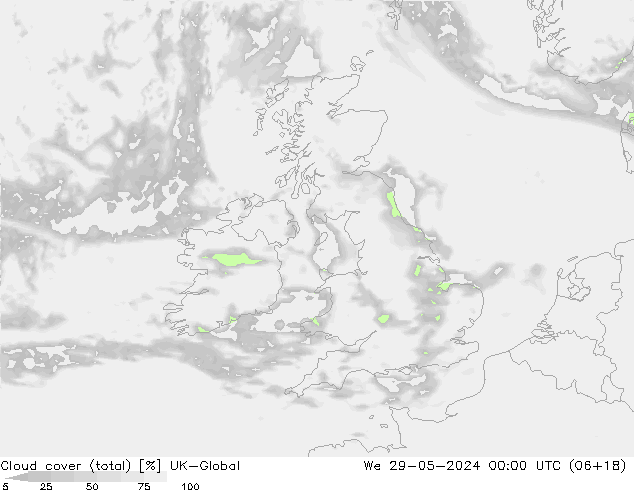 Cloud cover (total) UK-Global We 29.05.2024 00 UTC