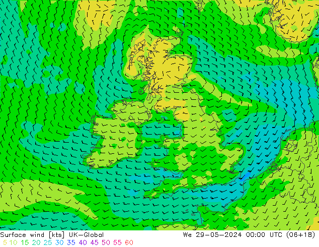 Viento 10 m UK-Global mié 29.05.2024 00 UTC