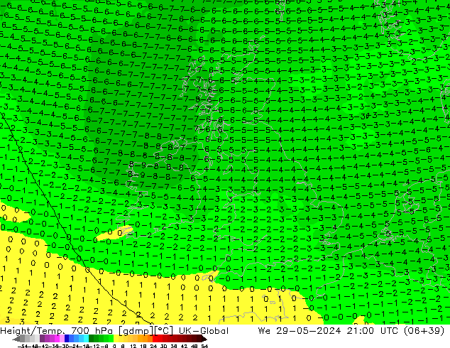 Yükseklik/Sıc. 700 hPa UK-Global Çar 29.05.2024 21 UTC