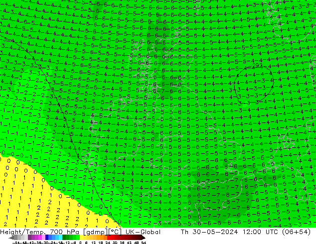 Yükseklik/Sıc. 700 hPa UK-Global Per 30.05.2024 12 UTC