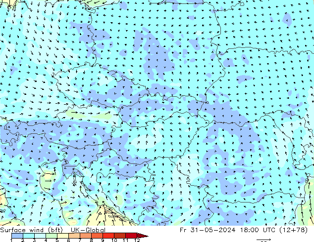 Surface wind (bft) UK-Global Fr 31.05.2024 18 UTC