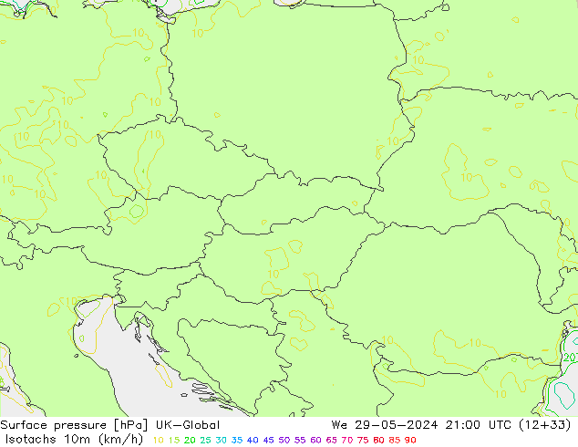 Izotacha (km/godz) UK-Global śro. 29.05.2024 21 UTC