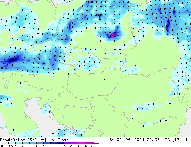 Precipitation (6h) UK-Global Ne 02.06.2024 06 UTC