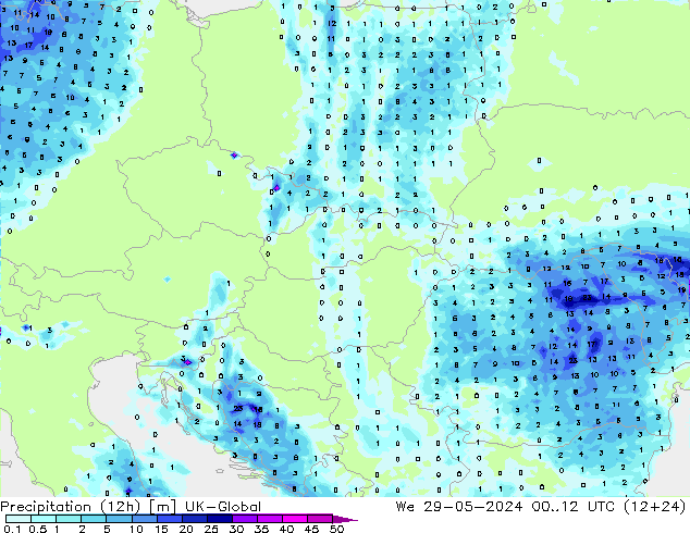 Yağış (12h) UK-Global Çar 29.05.2024 12 UTC