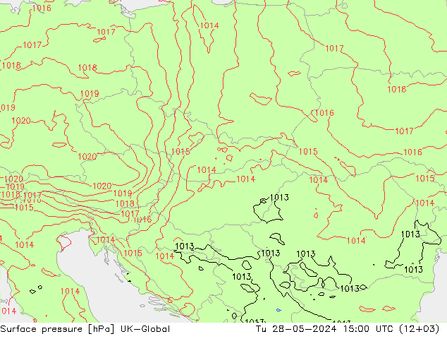 Surface pressure UK-Global Tu 28.05.2024 15 UTC