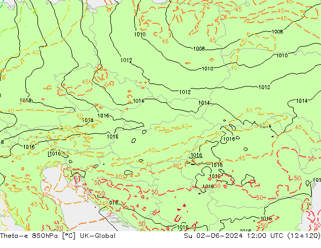 Theta-e 850hPa UK-Global Dom 02.06.2024 12 UTC