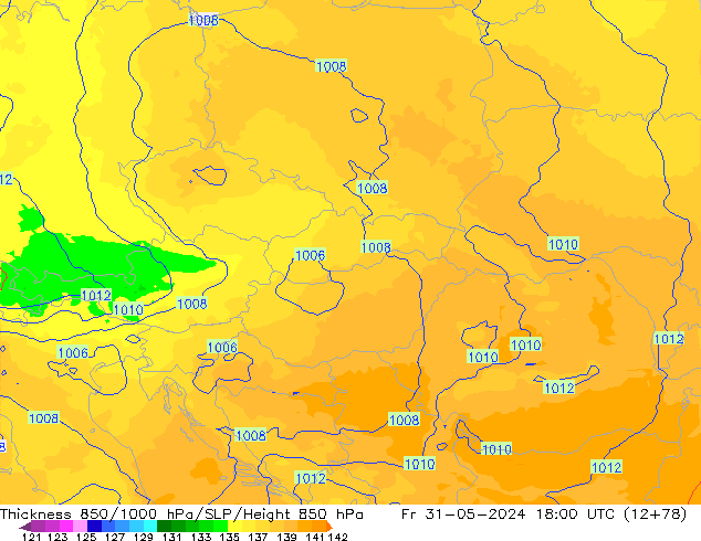 Thck 850-1000 hPa UK-Global Fr 31.05.2024 18 UTC