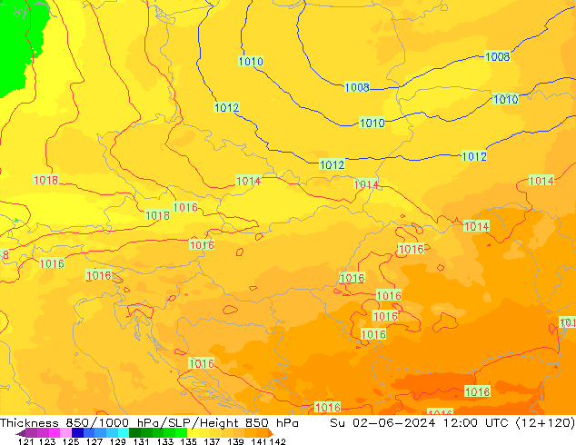 Thck 850-1000 hPa UK-Global Su 02.06.2024 12 UTC