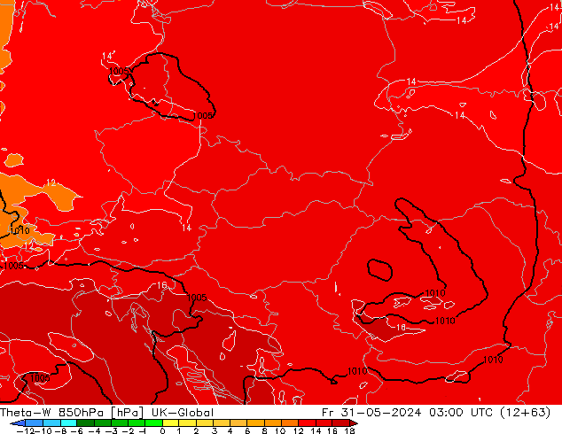 Theta-W 850hPa UK-Global Cu 31.05.2024 03 UTC