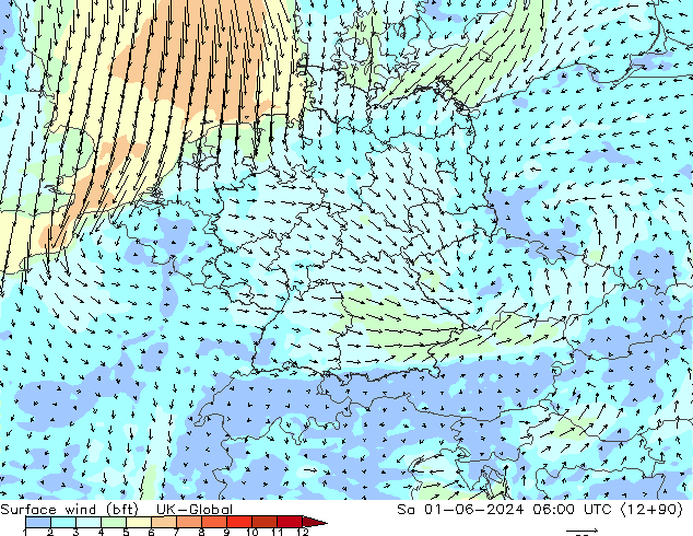 Surface wind (bft) UK-Global Sa 01.06.2024 06 UTC