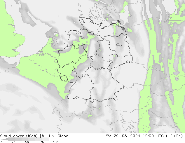 Nubes altas UK-Global mié 29.05.2024 12 UTC