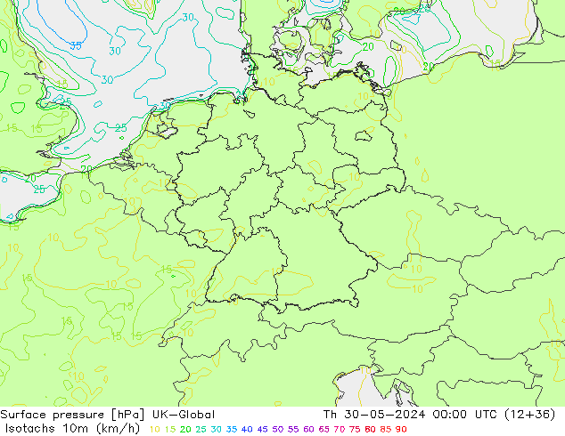 Isotachs (kph) UK-Global  30.05.2024 00 UTC