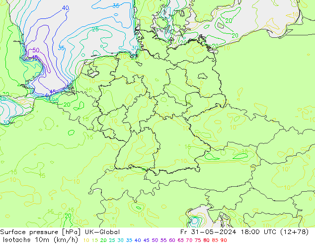 Eşrüzgar Hızları (km/sa) UK-Global Cu 31.05.2024 18 UTC
