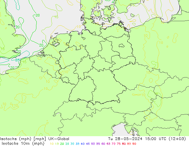 Isotachen (mph) UK-Global Di 28.05.2024 15 UTC