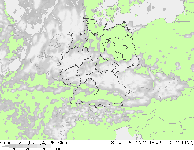 Cloud cover (low) UK-Global Sa 01.06.2024 18 UTC