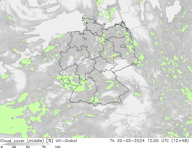 Cloud cover (middle) UK-Global Th 30.05.2024 12 UTC