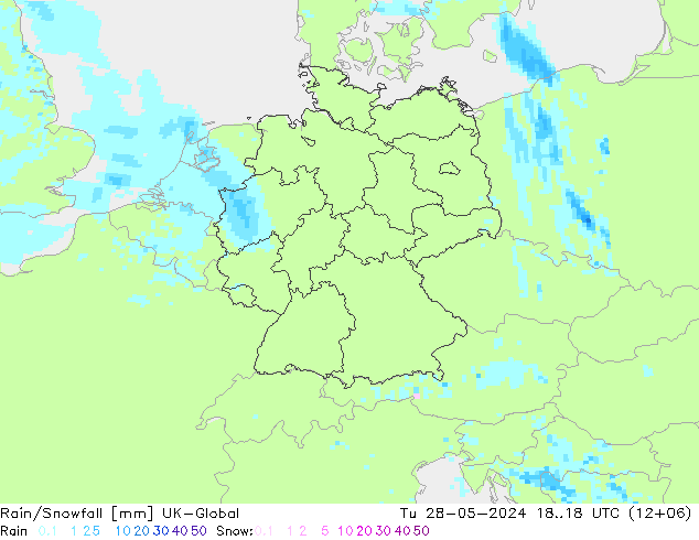 Rain/Snowfall UK-Global Tu 28.05.2024 18 UTC