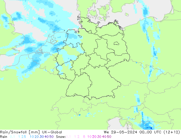 Rain/Snowfall UK-Global Qua 29.05.2024 00 UTC