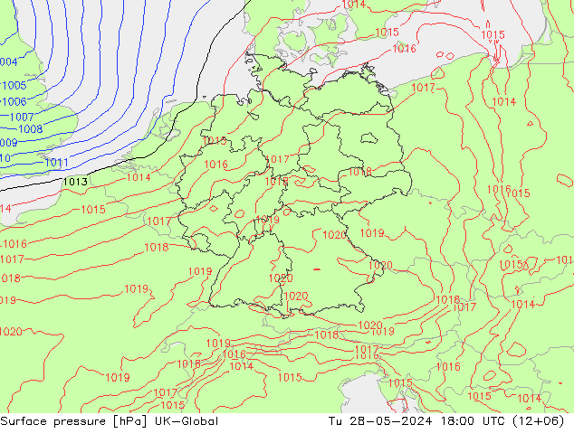 Surface pressure UK-Global Tu 28.05.2024 18 UTC