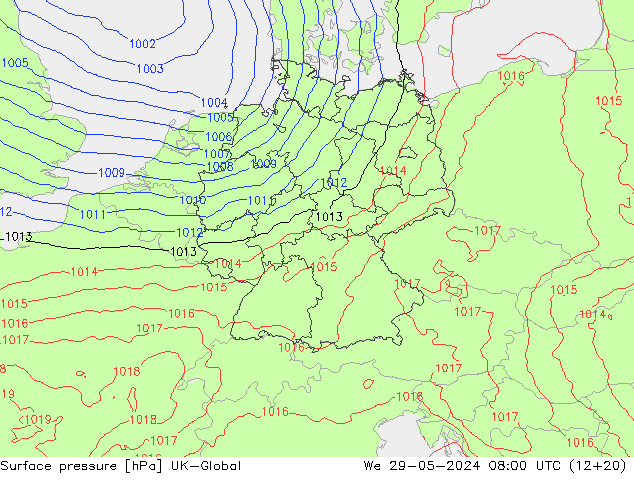 Surface pressure UK-Global We 29.05.2024 08 UTC