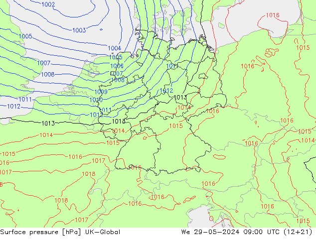 Surface pressure UK-Global We 29.05.2024 09 UTC