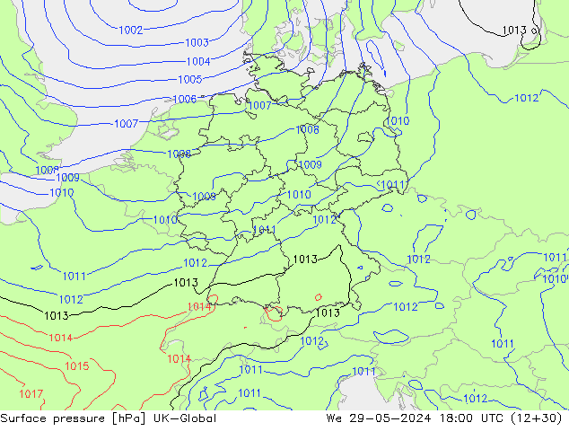 Presión superficial UK-Global mié 29.05.2024 18 UTC