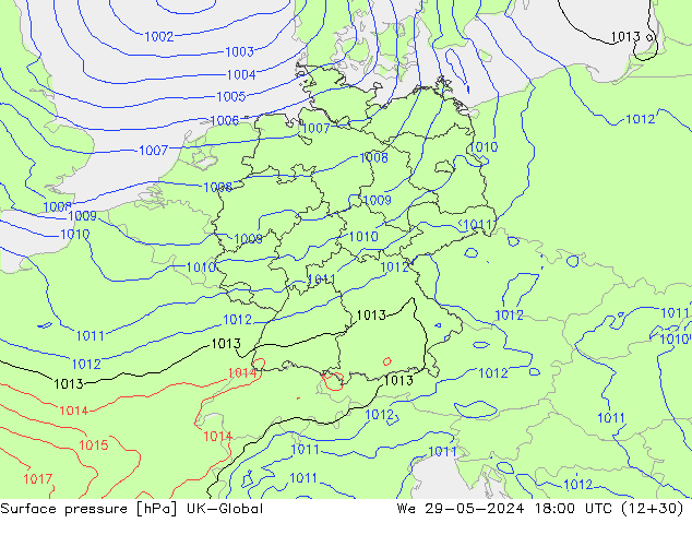 Surface pressure UK-Global We 29.05.2024 18 UTC