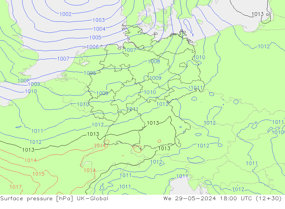 Luchtdruk (Grond) UK-Global wo 29.05.2024 18 UTC