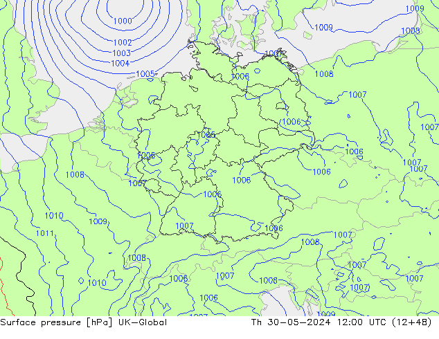 Surface pressure UK-Global Th 30.05.2024 12 UTC