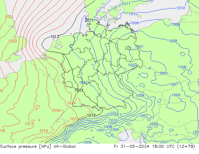 Atmosférický tlak UK-Global Pá 31.05.2024 18 UTC