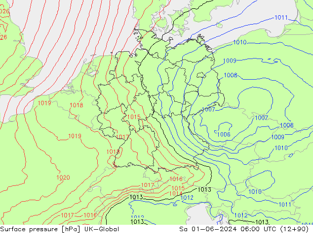 Surface pressure UK-Global Sa 01.06.2024 06 UTC