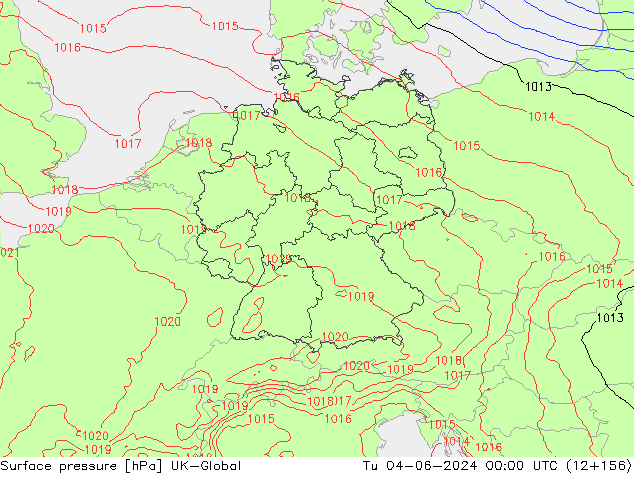 Surface pressure UK-Global Tu 04.06.2024 00 UTC