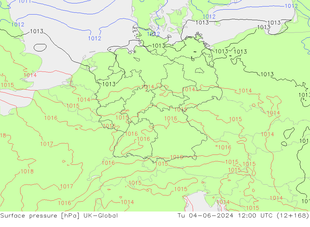 Presión superficial UK-Global mar 04.06.2024 12 UTC