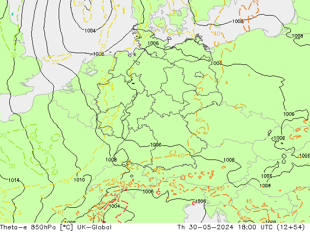 Theta-e 850hPa UK-Global  30.05.2024 18 UTC