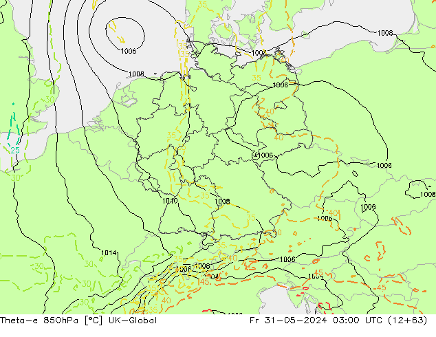 Theta-e 850hPa UK-Global ven 31.05.2024 03 UTC