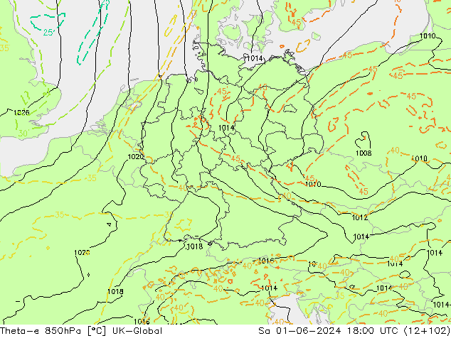 Theta-e 850hPa UK-Global Sa 01.06.2024 18 UTC