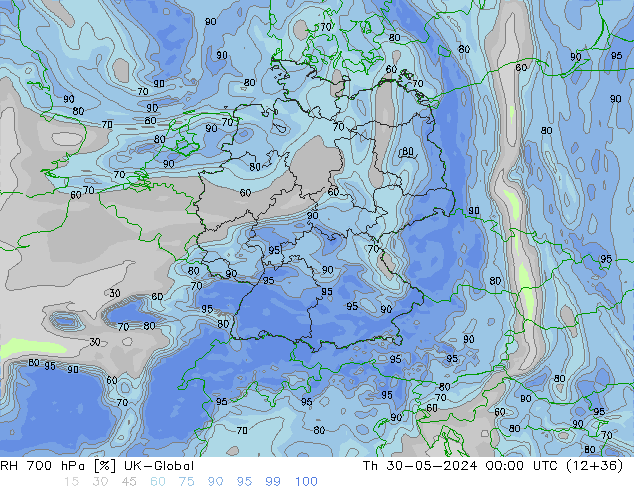 RH 700 hPa UK-Global Th 30.05.2024 00 UTC