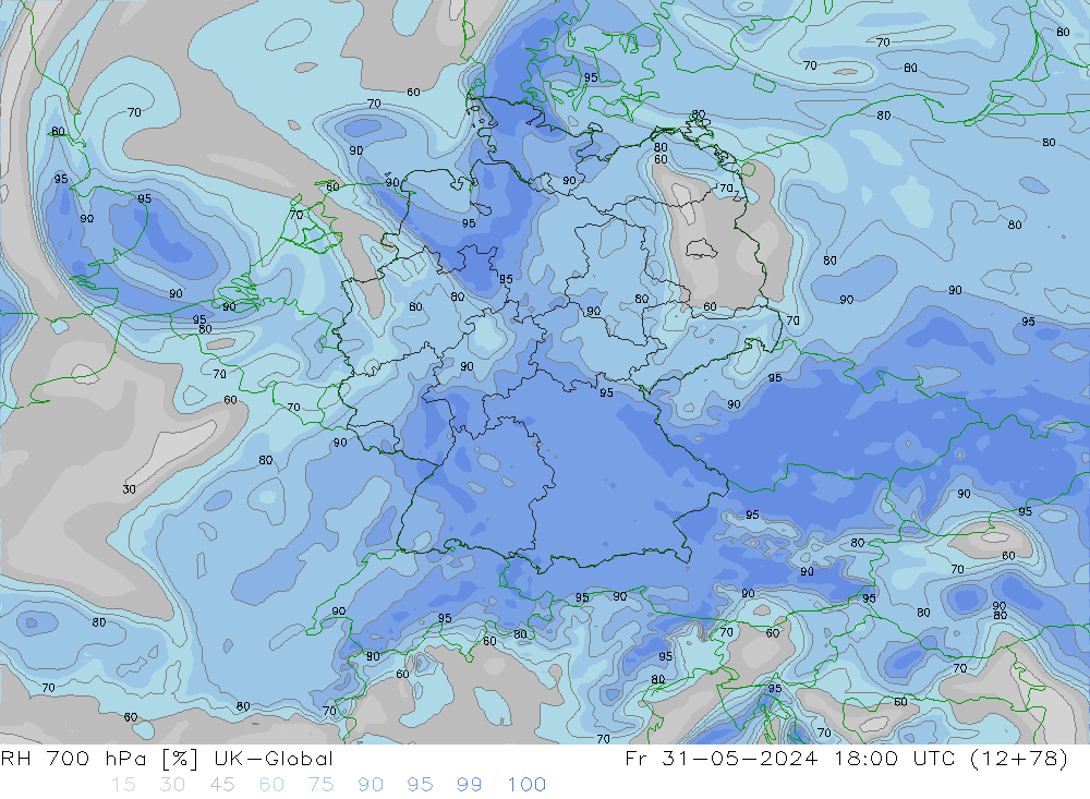 RH 700 гПа UK-Global пт 31.05.2024 18 UTC