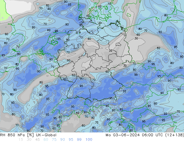 RH 850 hPa UK-Global Po 03.06.2024 06 UTC