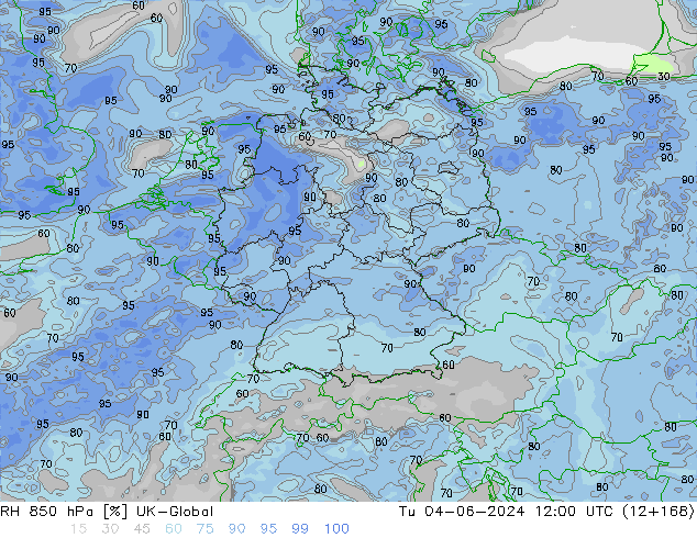RH 850 hPa UK-Global Út 04.06.2024 12 UTC